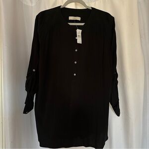 NWT LOFT Women's Elegant Black Blouse Tie Up Sleeves Black Size L